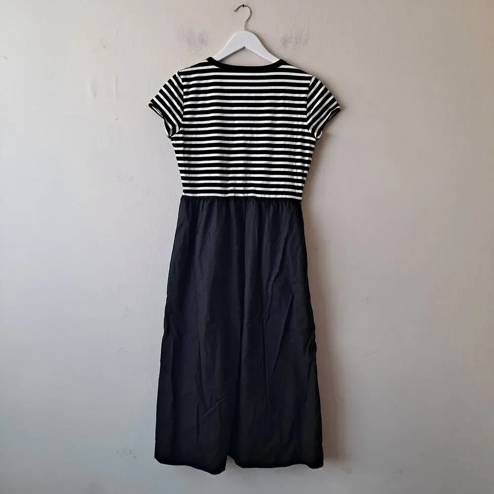 J. Crew Striped Knit Mixy Dress Short Sleeve Midi Black Ivory Womens Size Small - Picture 6 of 12